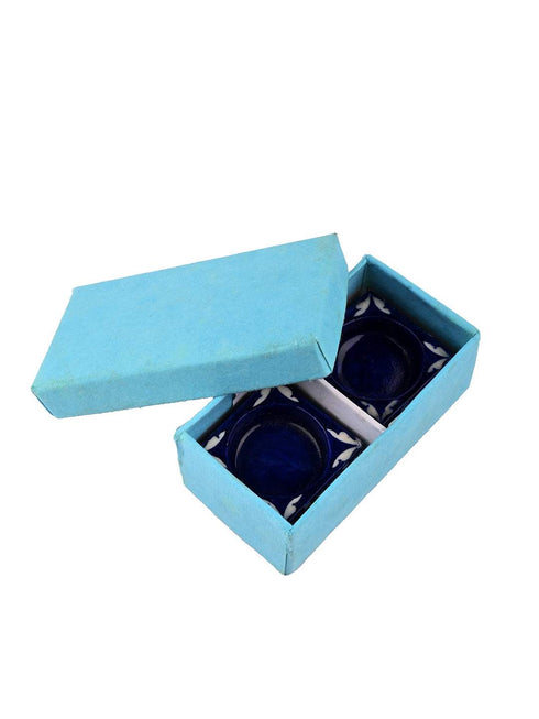 Blue Pottery Candle Holder Set Of 2pcs.